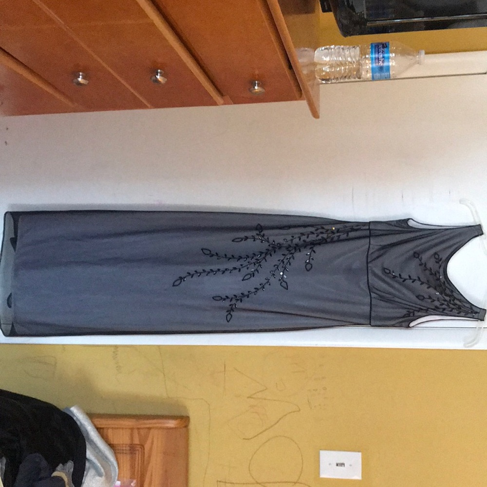 Black Mesh Long Prom Dress with embroidery